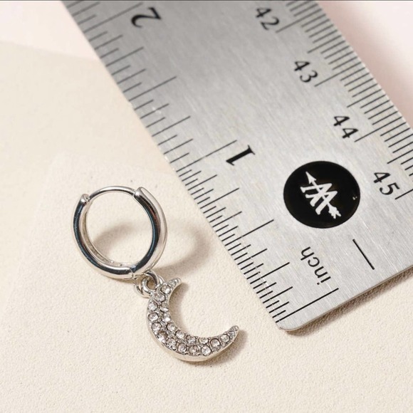 Half Moon Silver Moon Rhinestone Hoops - Picture 2 of 2